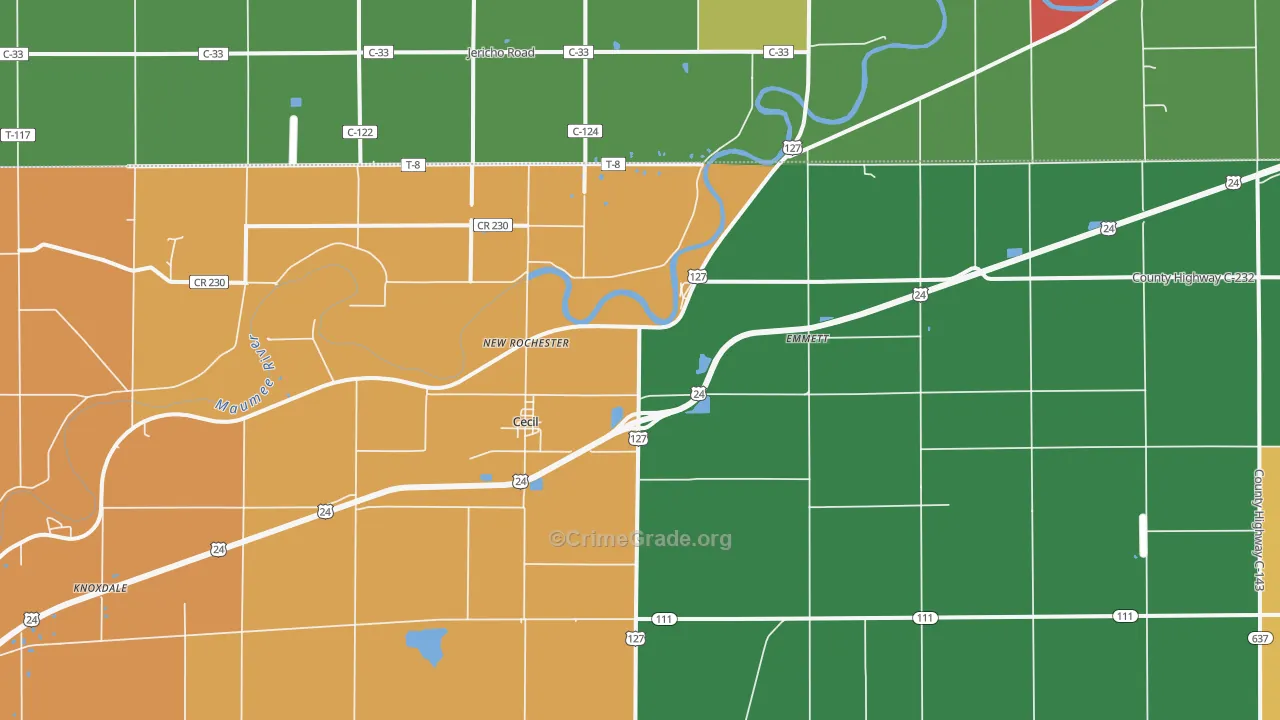 Cecil, OH Map of Assault Rates