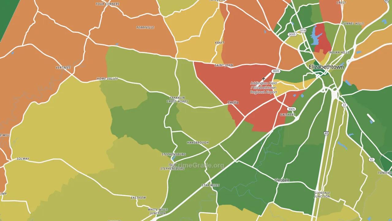 Cecilia, KY Map of Assault Rates