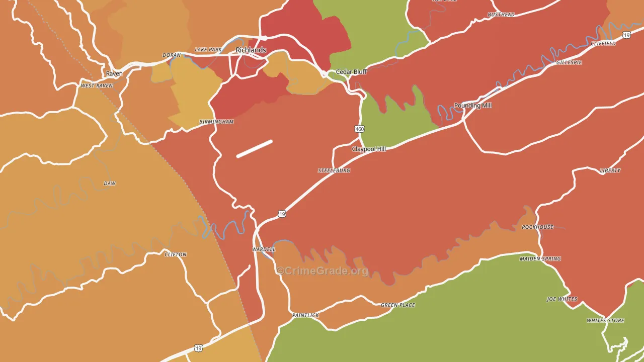 Cedar Bluff, VA Map of Assault Rates