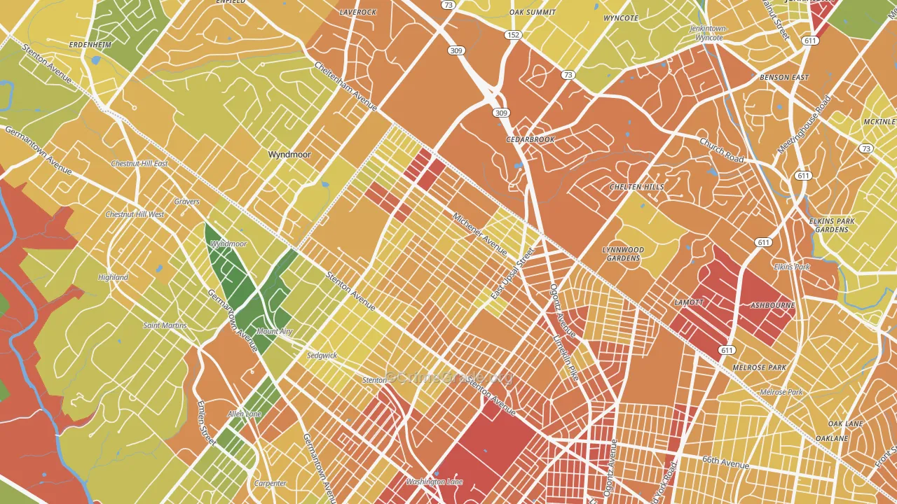 Cedar Brook, Philadelphia, PA Map of Assault Rates