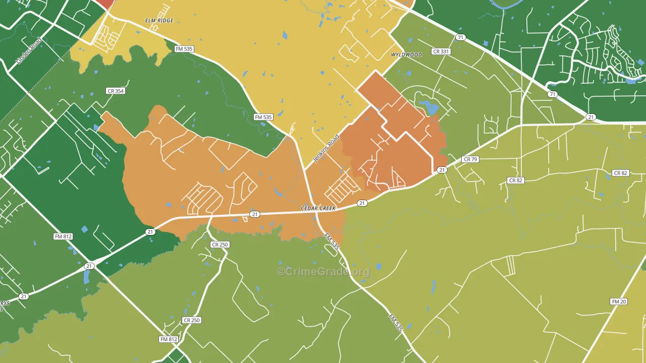 Cedar Creek, TX Map of Assault Rates