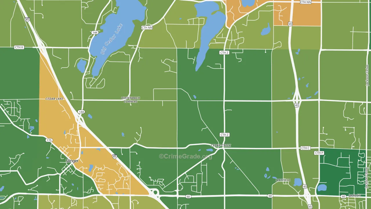 Cedar Creek, WI Map of Assault Rates