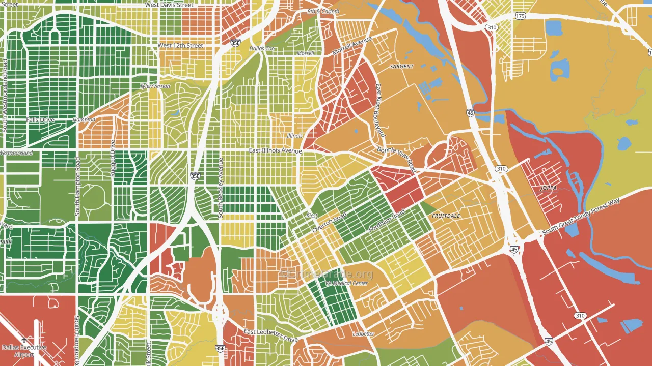 Cedar Crest, Dallas, TX Map of Assault Rates