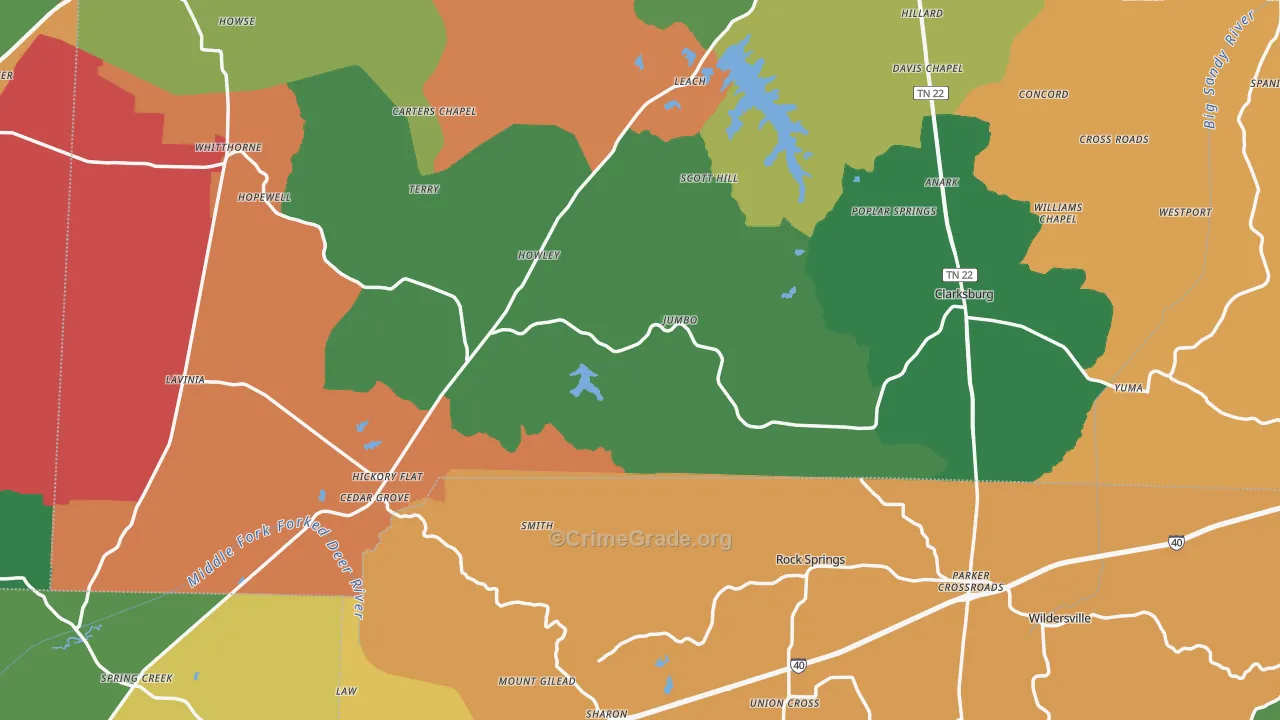 Cedar Grove, TN Map of Assault Rates