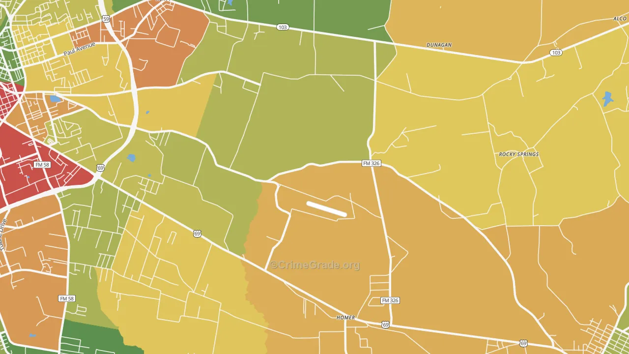 Cedar Grove, TX Map of Assault Rates
