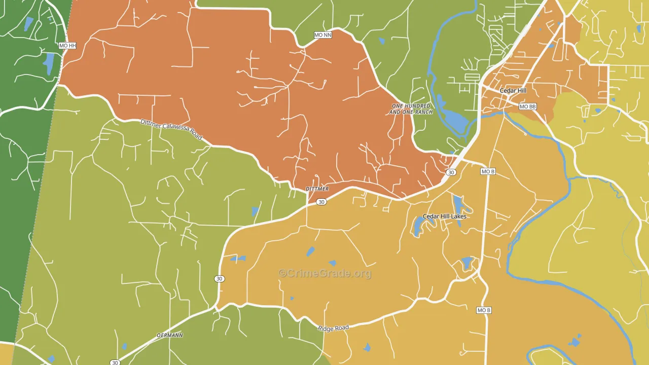 Cedar Hill Lakes, MO Map of Assault Rates