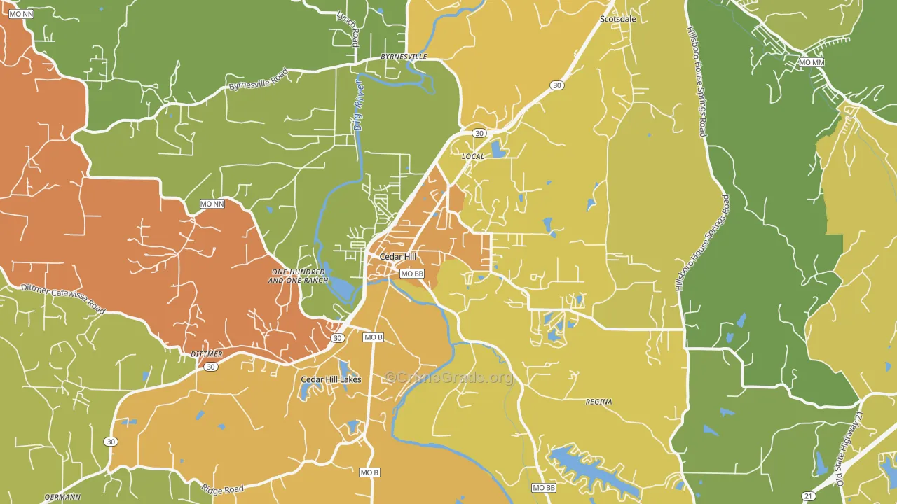 Cedar Hill, MO Map of Assault Rates