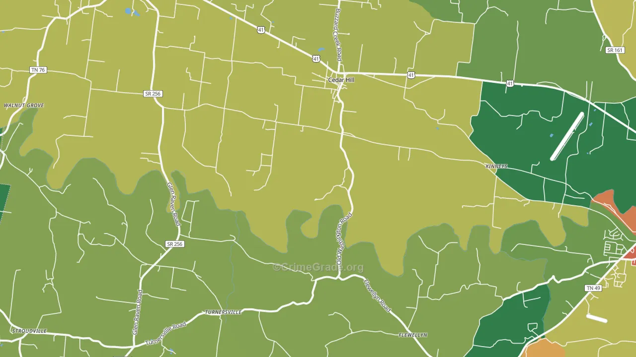 Cedar Hill, TN Map of Assault Rates