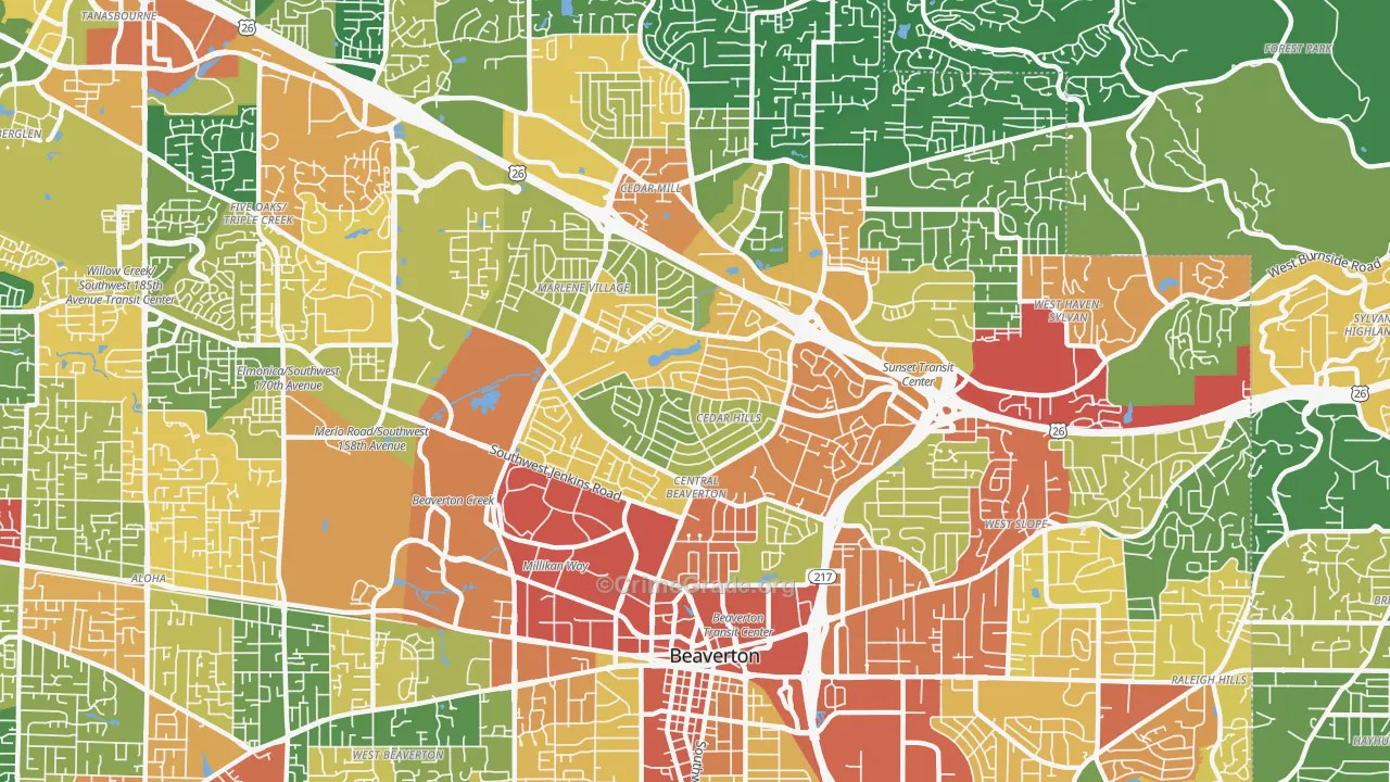 Cedar Hills-Cedar Mill North, Beaverton, OR Map of Assault Rates