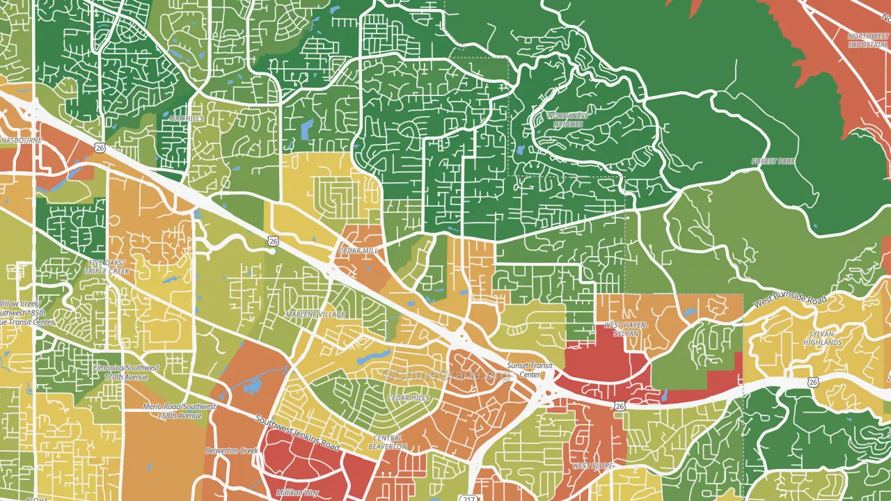 Cedar Hills-Cedar Mill, Portland, OR Map of Assault Rates