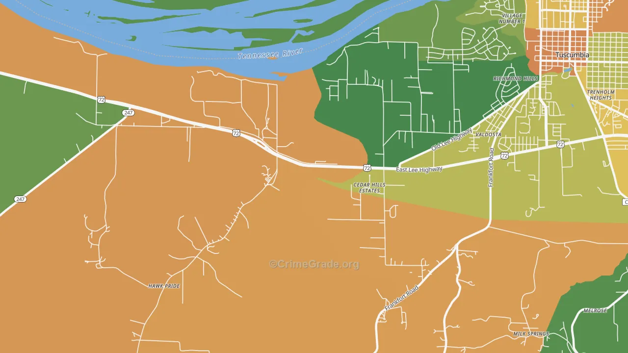 Cedar Hills Estates, AL Map of Assault Rates