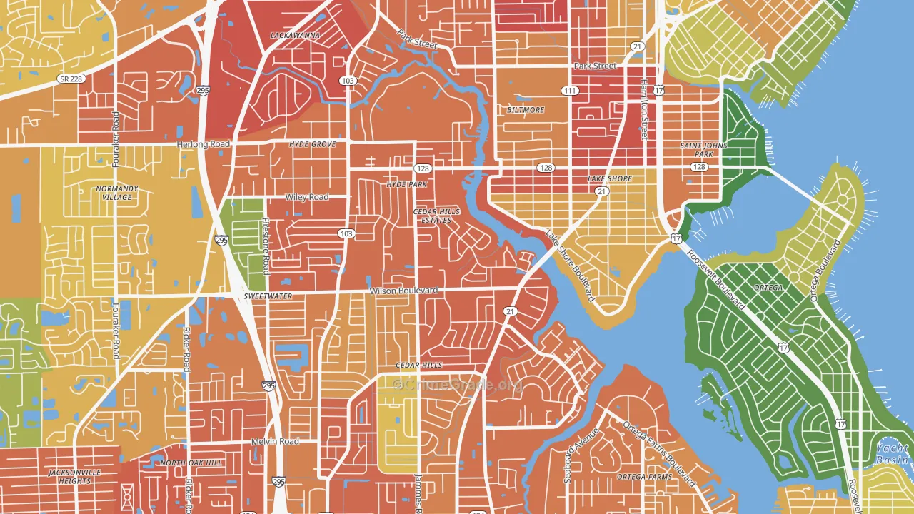 Cedar Hills Estates, Jacksonville, FL Map of Assault Rates