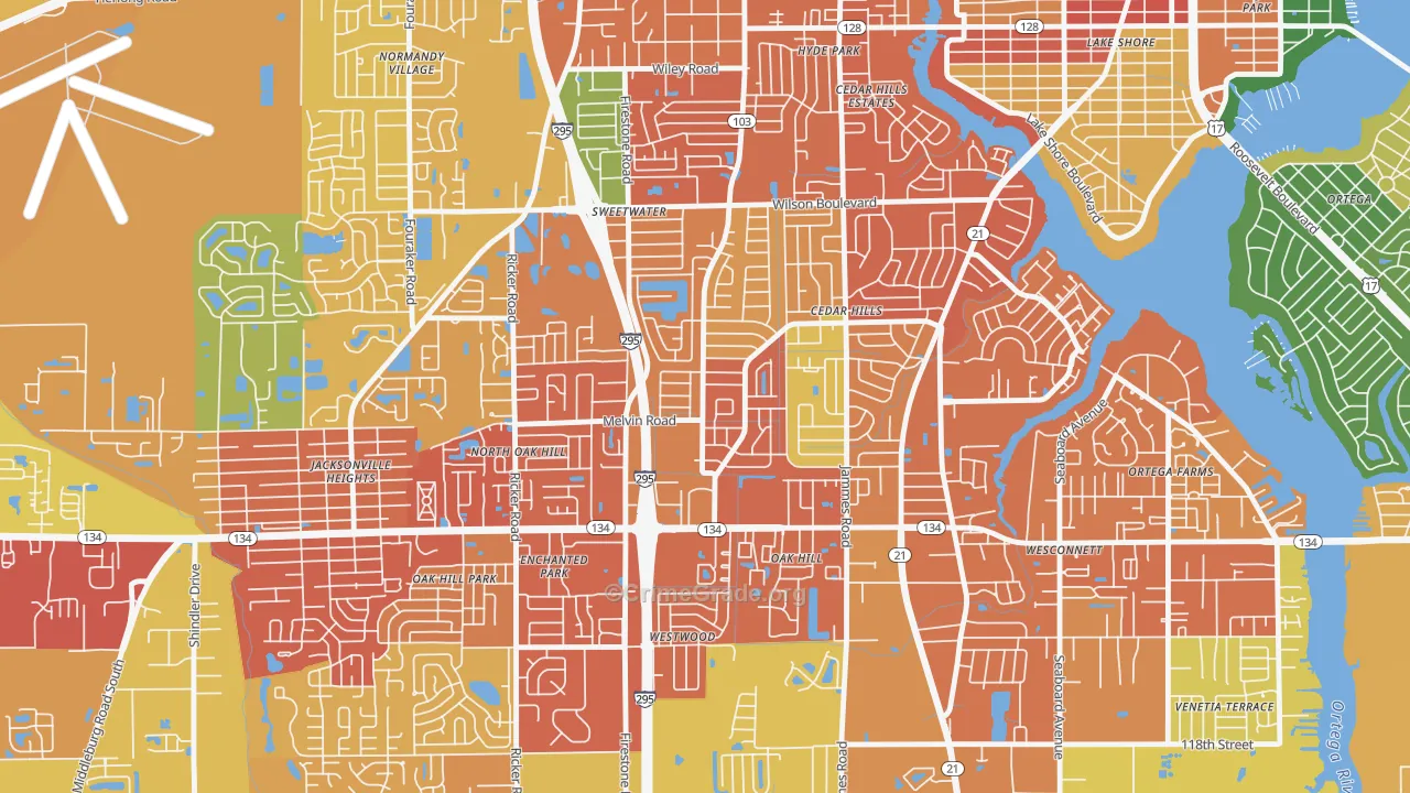 Cedar Hills, Jacksonville, FL Map of Assault Rates
