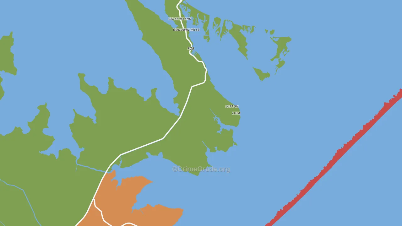 Cedar Island, NC Map of Assault Rates