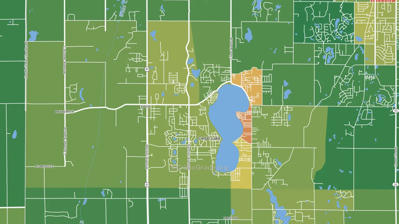 Cedar Lake, IN Map of Assault Rates