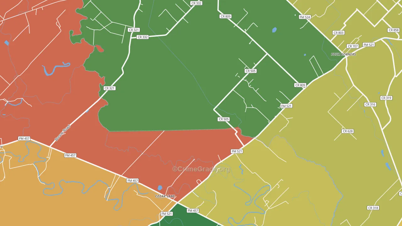 Cedar Lane, TX Map of Assault Rates