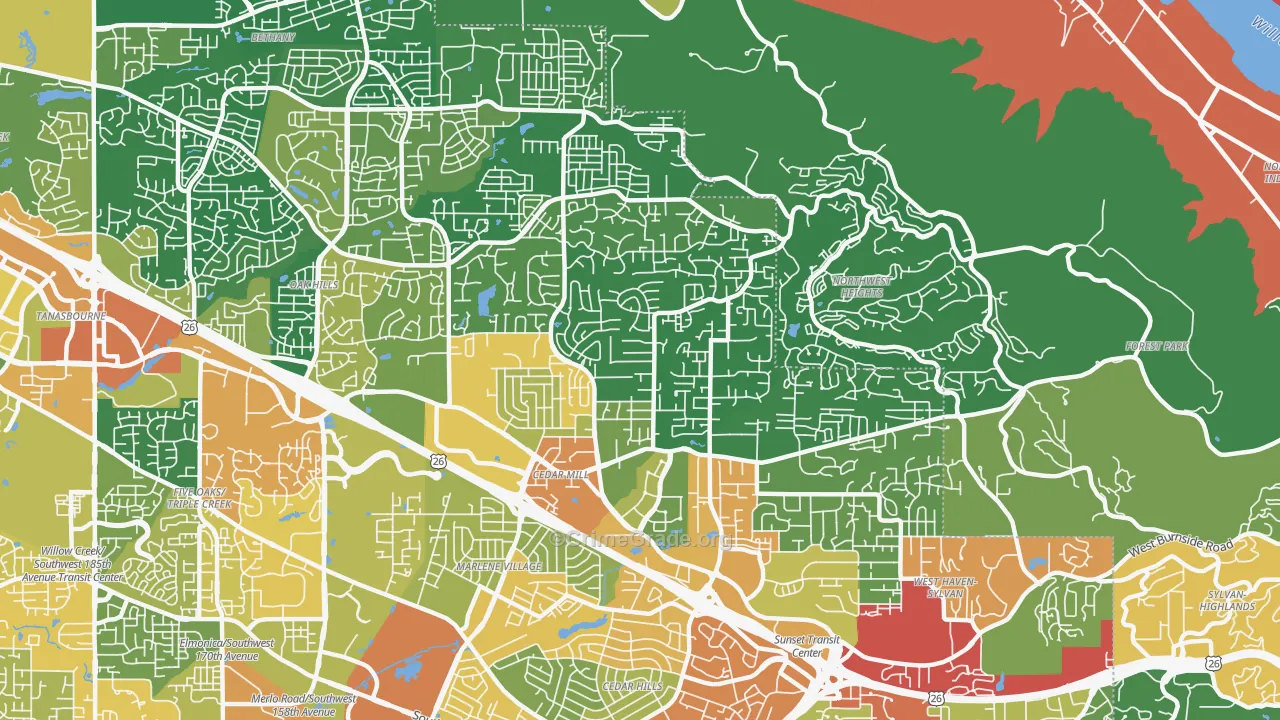 Cedar Mill, OR Map of Assault Rates