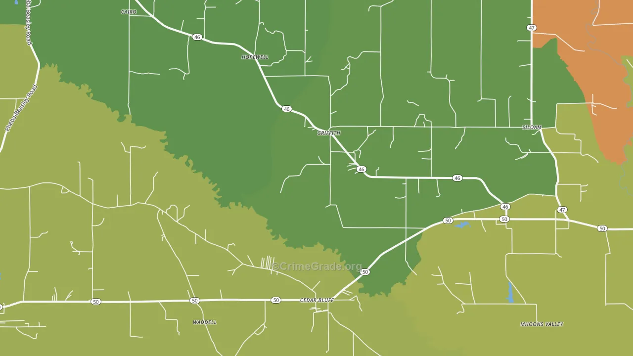 Cedarbluff, MS Map of Assault Rates