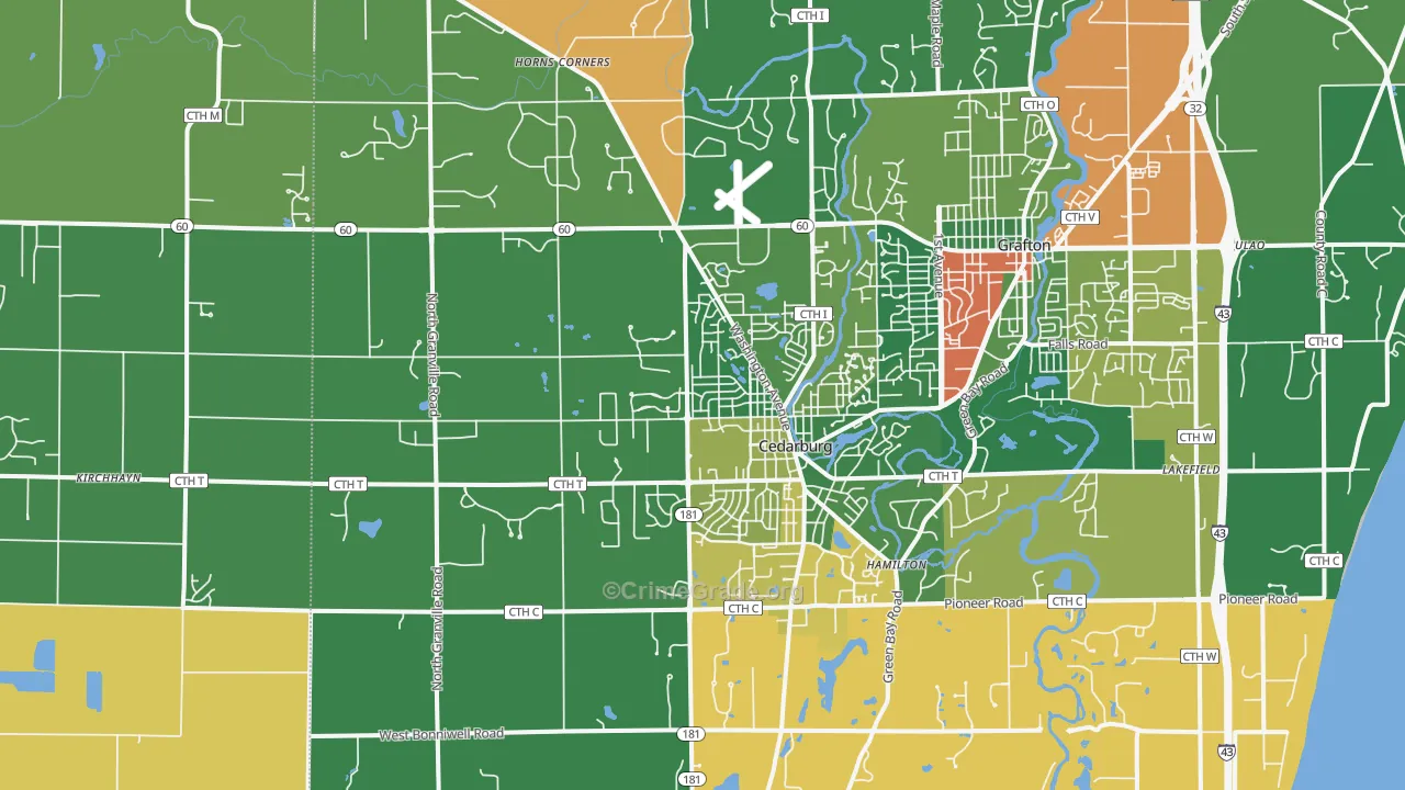 Cedarburg, WI Map of Assault Rates