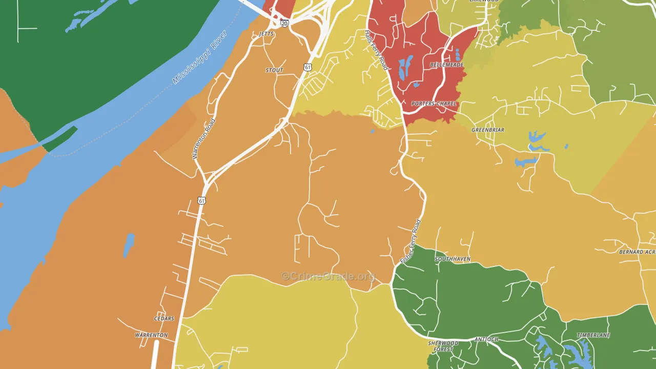 Cedars, MS Map of Assault Rates