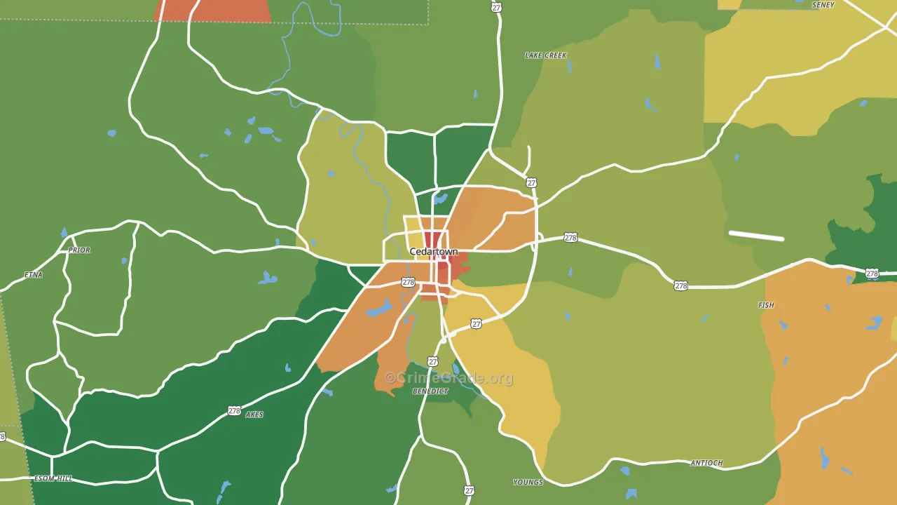 Cedartown, GA Map of Assault Rates