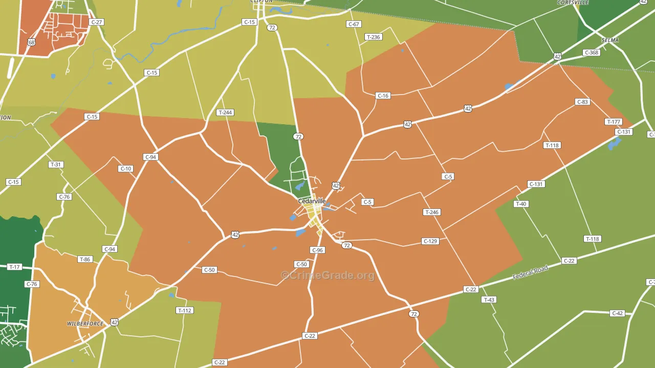 Cedarville, OH Map of Assault Rates