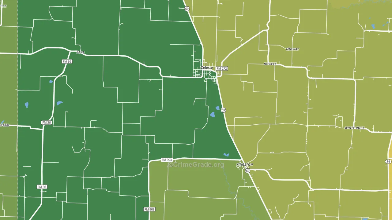 Celeste, TX Map of Assault Rates