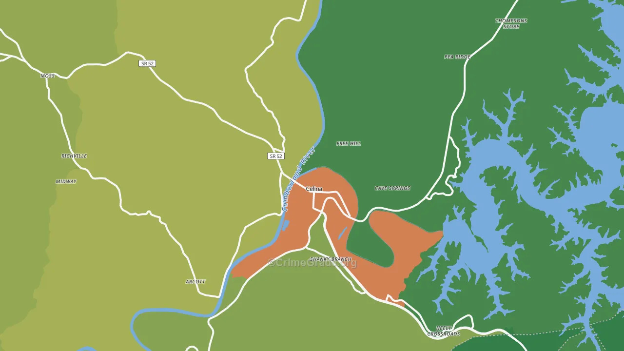 Celina, TN Map of Assault Rates