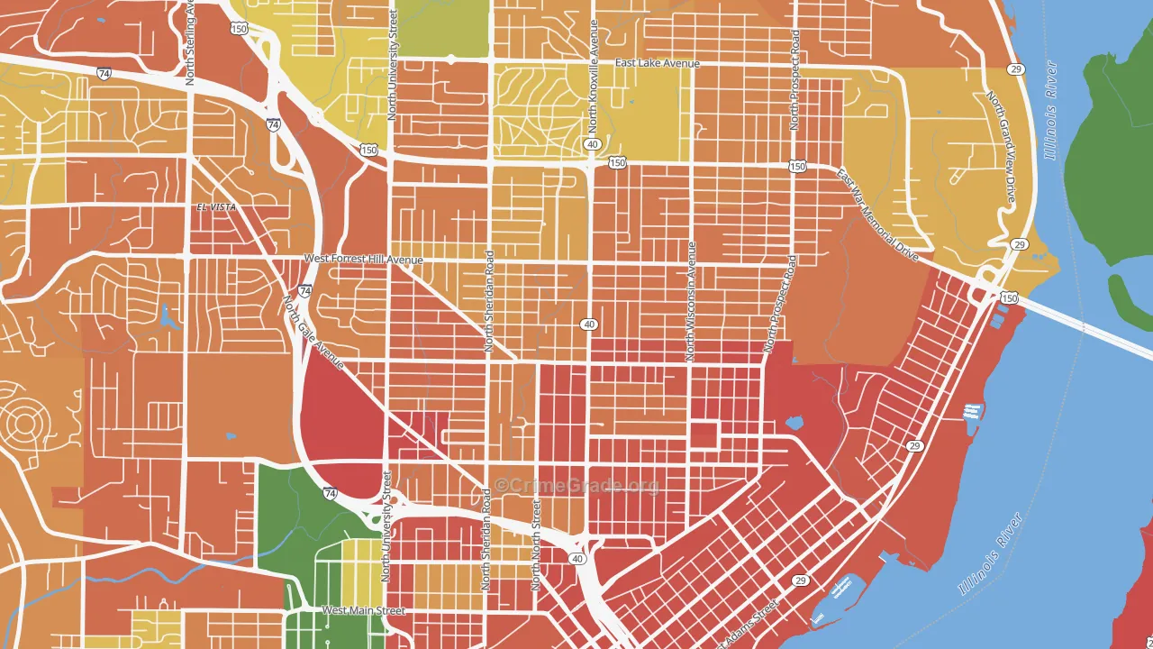 Center Bluff, Peoria, IL Map of Assault Rates
