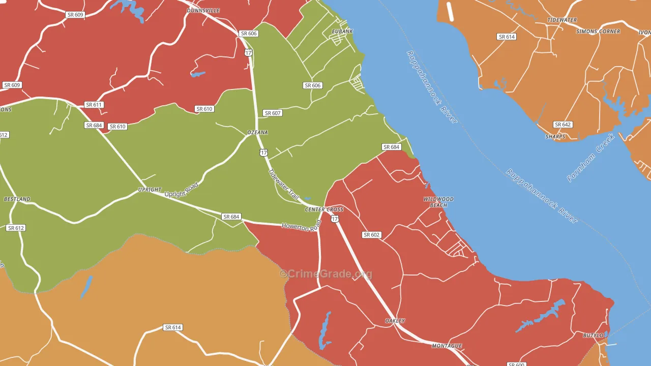 Center Cross, VA Map of Assault Rates