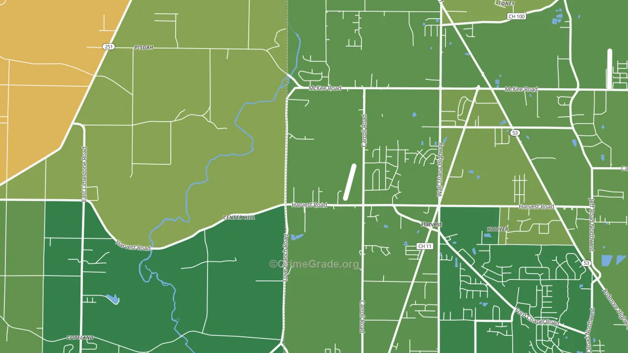 Center Hill, AL Map of Assault Rates