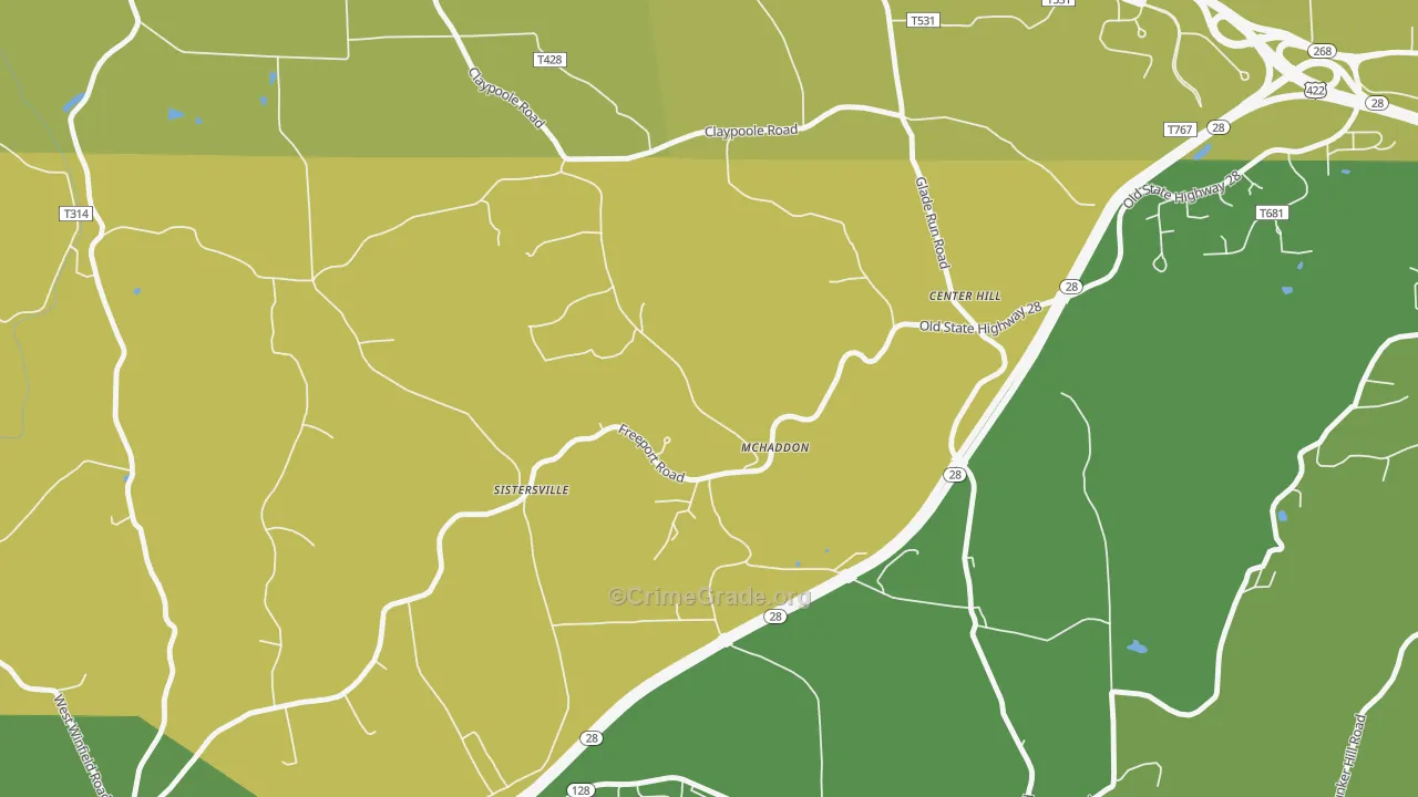 Center Hill, PA Map of Assault Rates