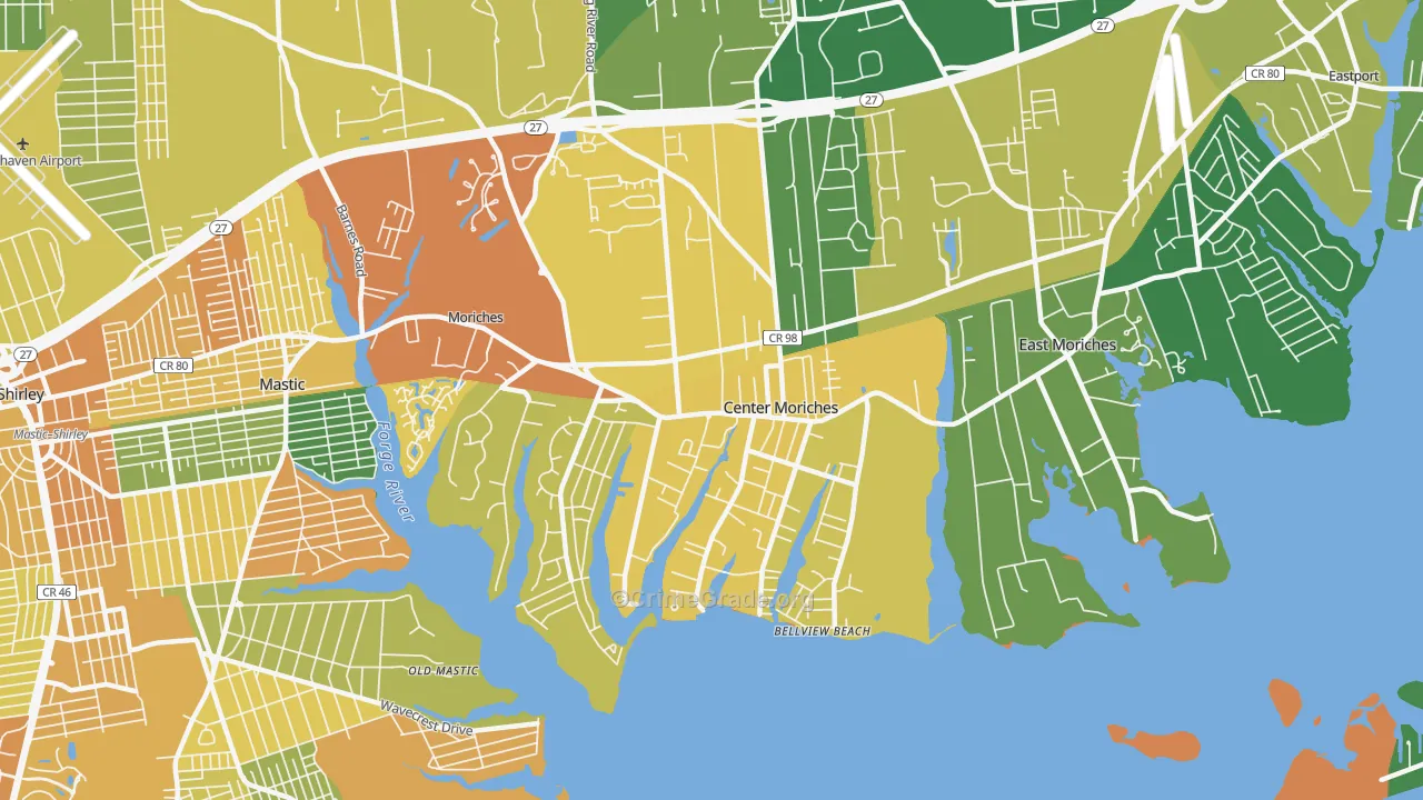 Center Moriches, NY Map of Assault Rates