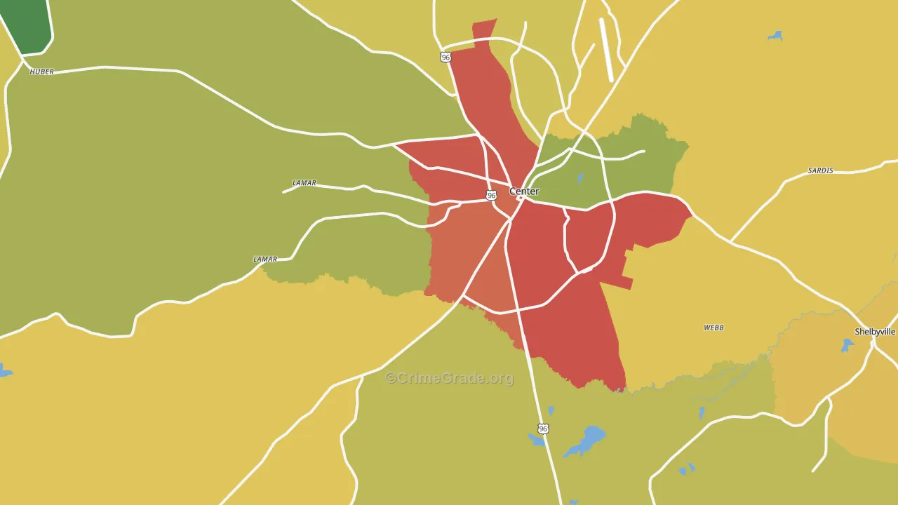 Center, TX Map of Assault Rates