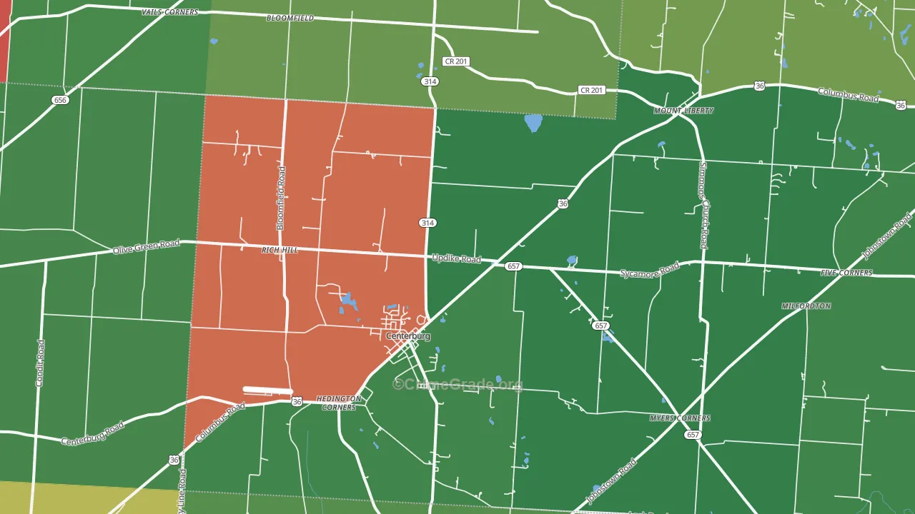 Centerburg, OH Map of Assault Rates