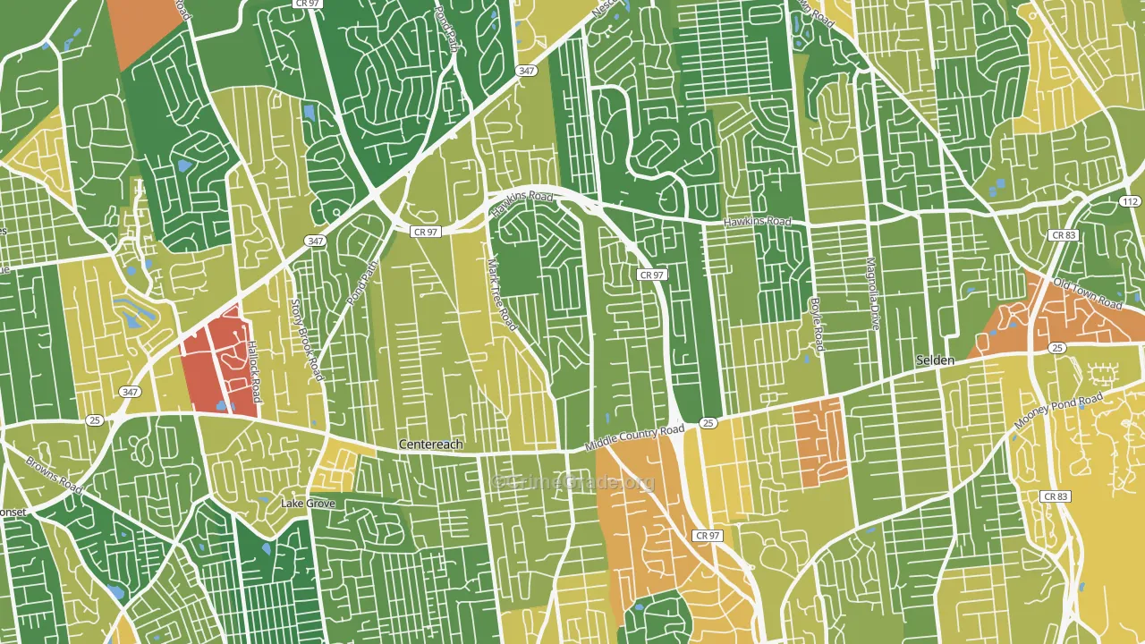 Centereach, NY Map of Assault Rates