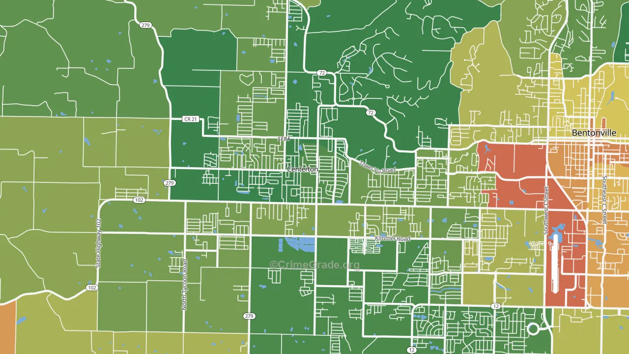 Centerton, AR Map of Assault Rates