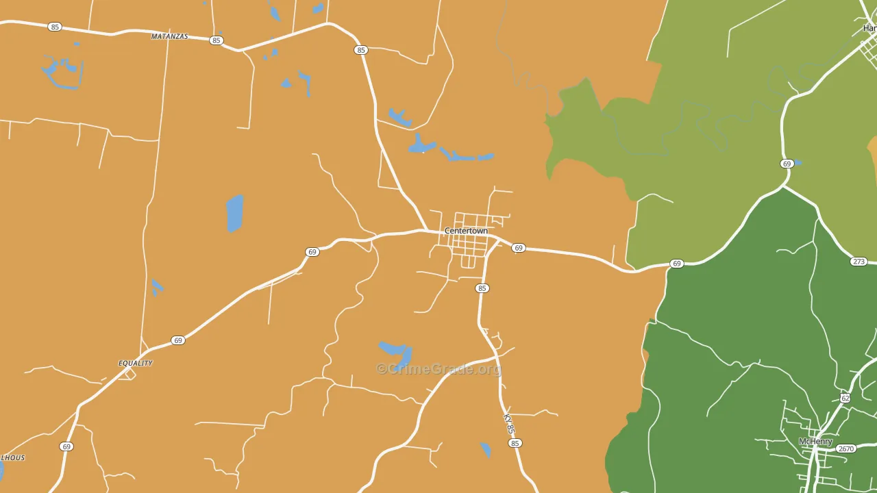 Centertown, KY Map of Assault Rates