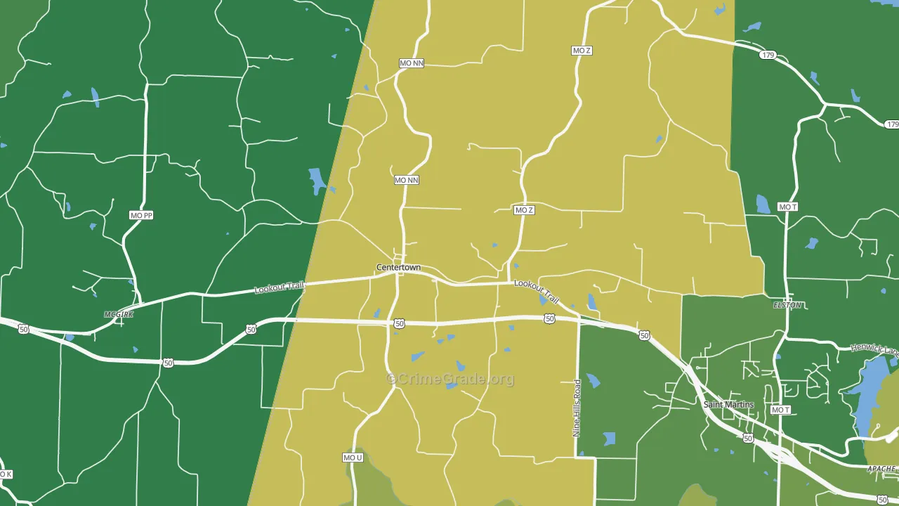 Centertown, MO Map of Assault Rates