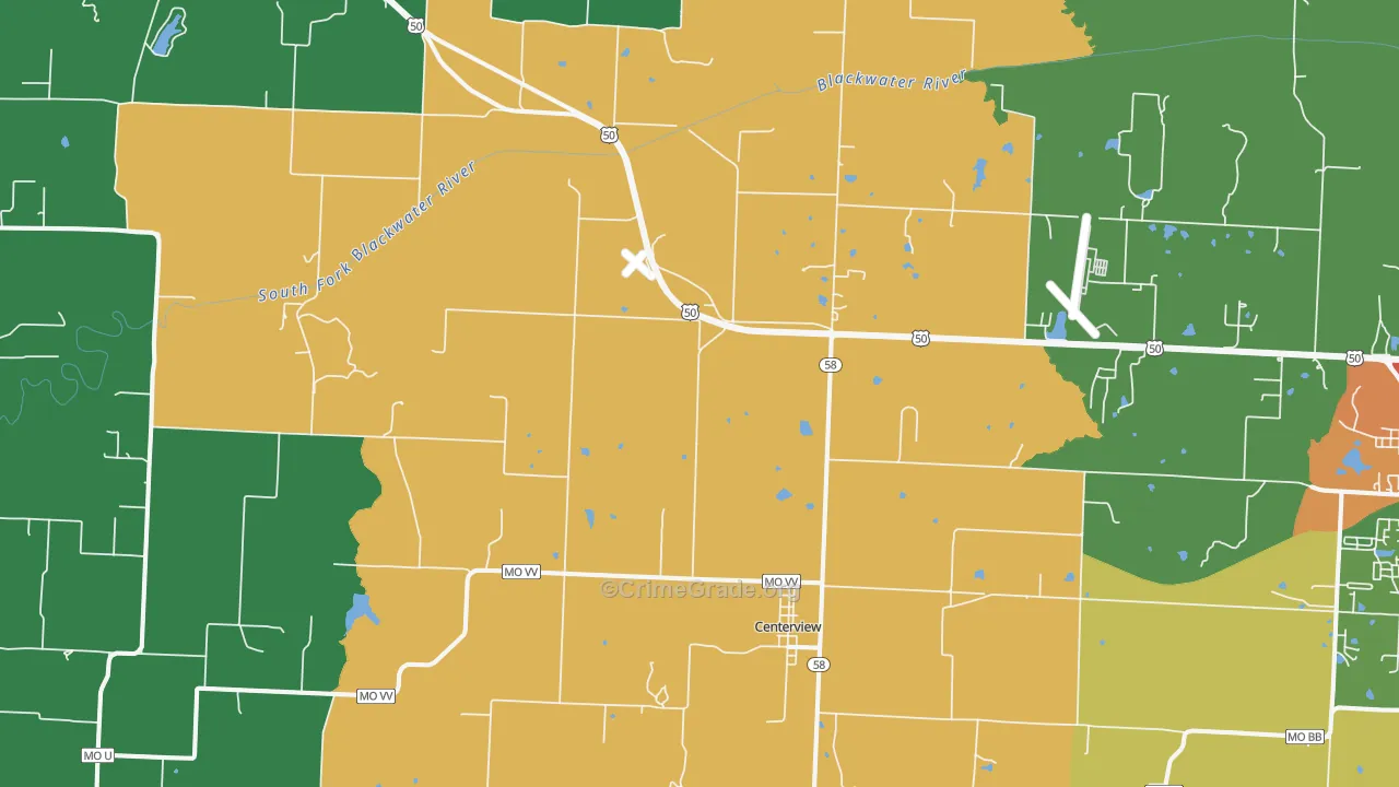 Centerview, MO Map of Assault Rates