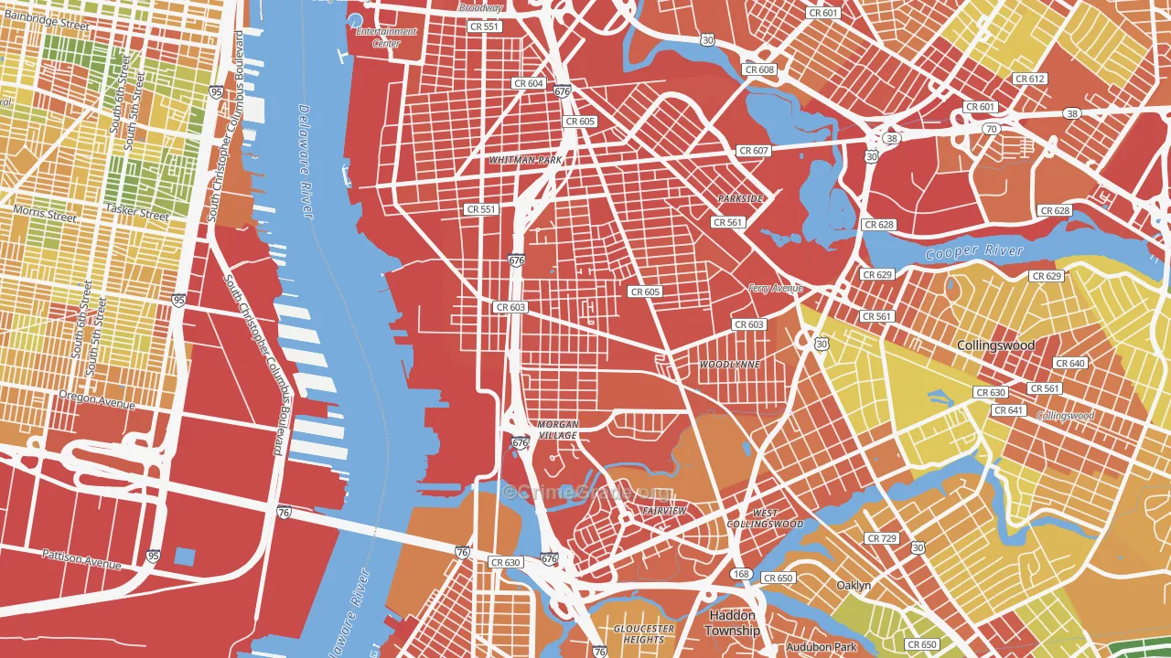 Centerville, Camden, NJ Map of Assault Rates