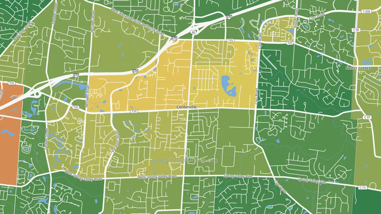 Centerville Historic District, Centerville, OH Map of Assault Rates