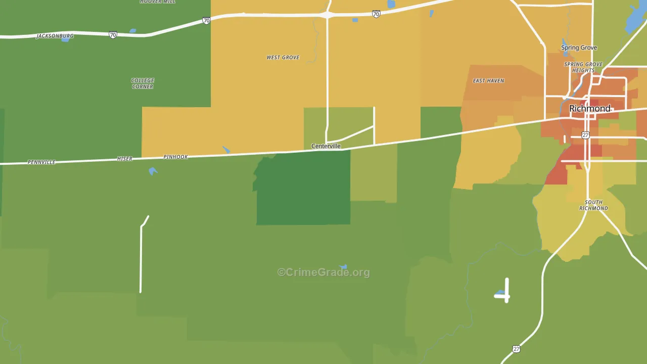 Centerville, IN Map of Assault Rates