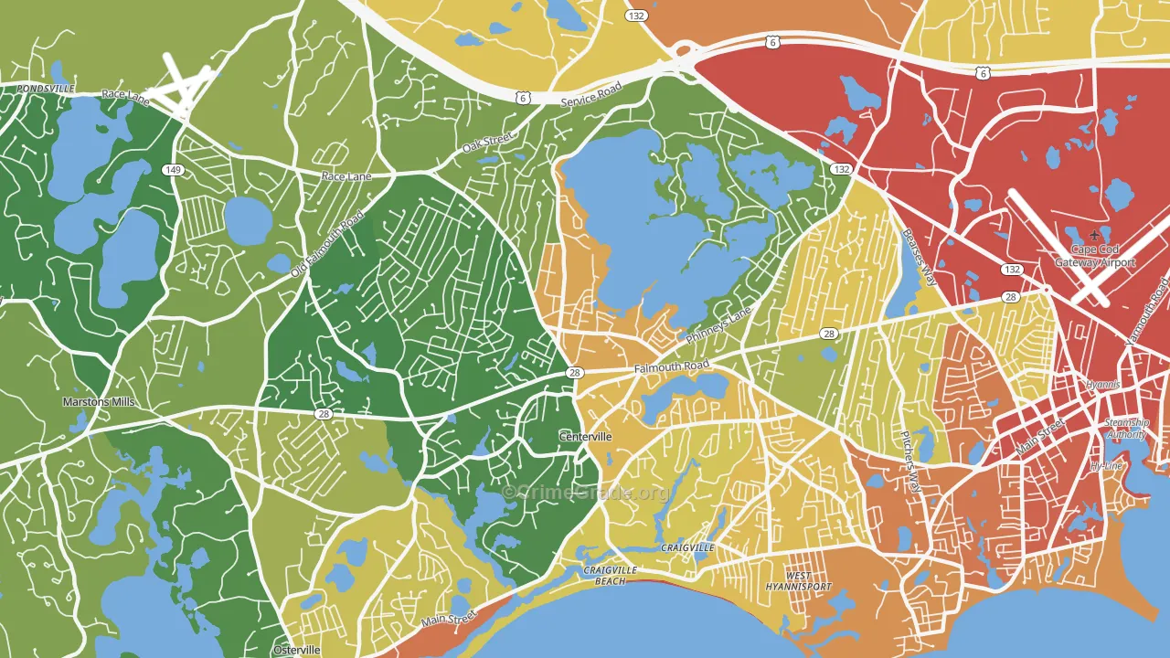 Centerville, MA Map of Assault Rates
