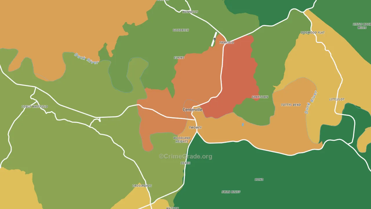 Centerville, TN Map of Assault Rates