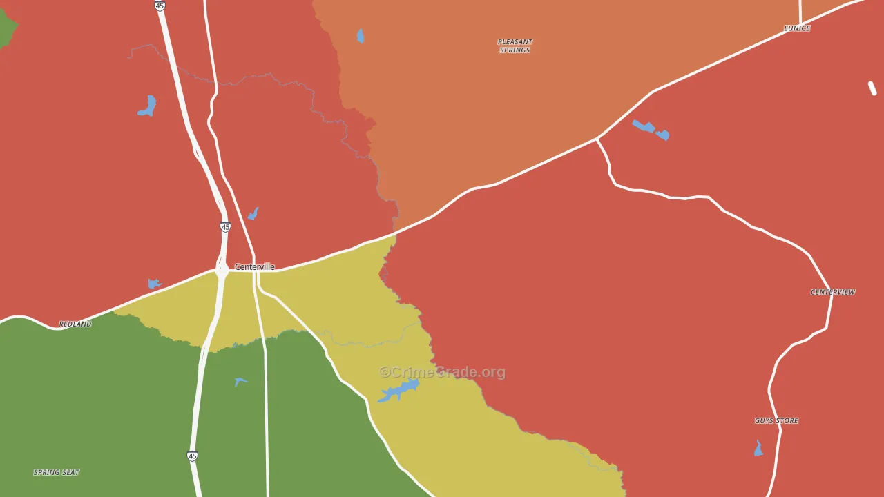 Centerville, TX Map of Assault Rates