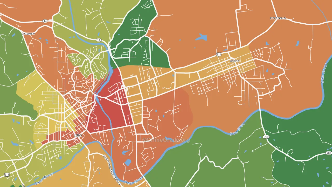 Central Area, Eden, NC Map of Assault Rates
