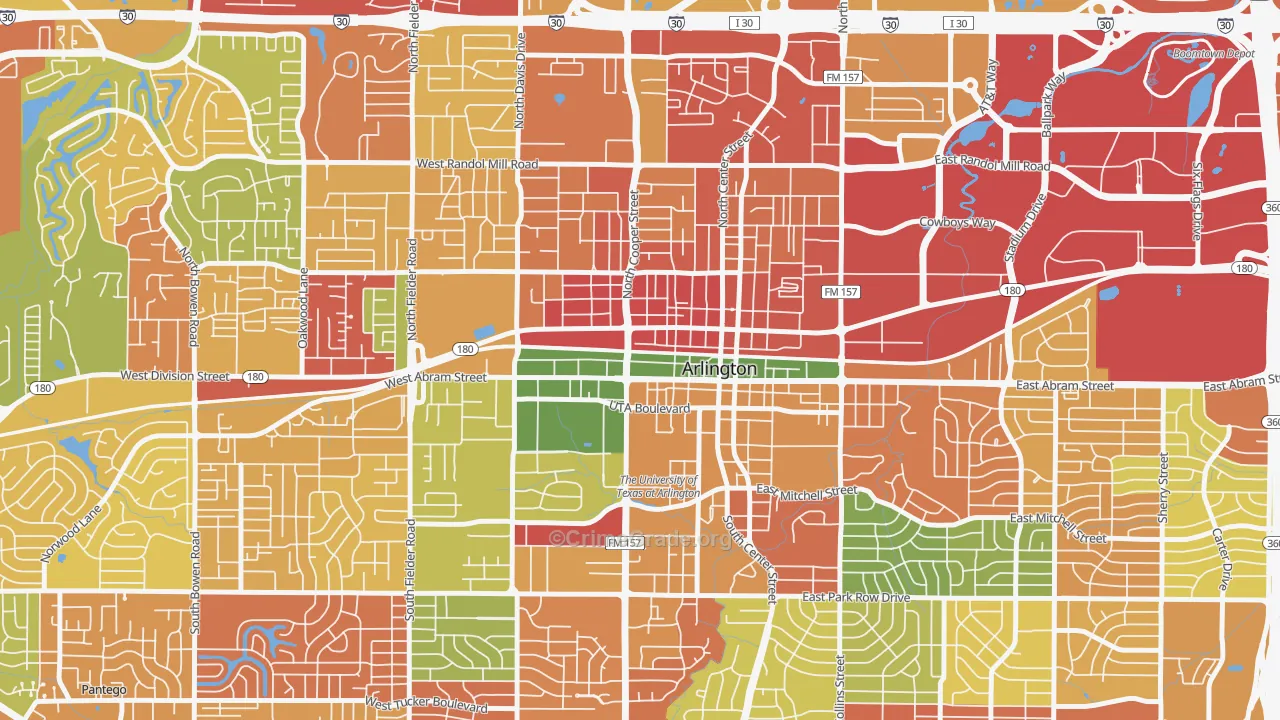 Central Arlington, Arlington, TX Map of Assault Rates