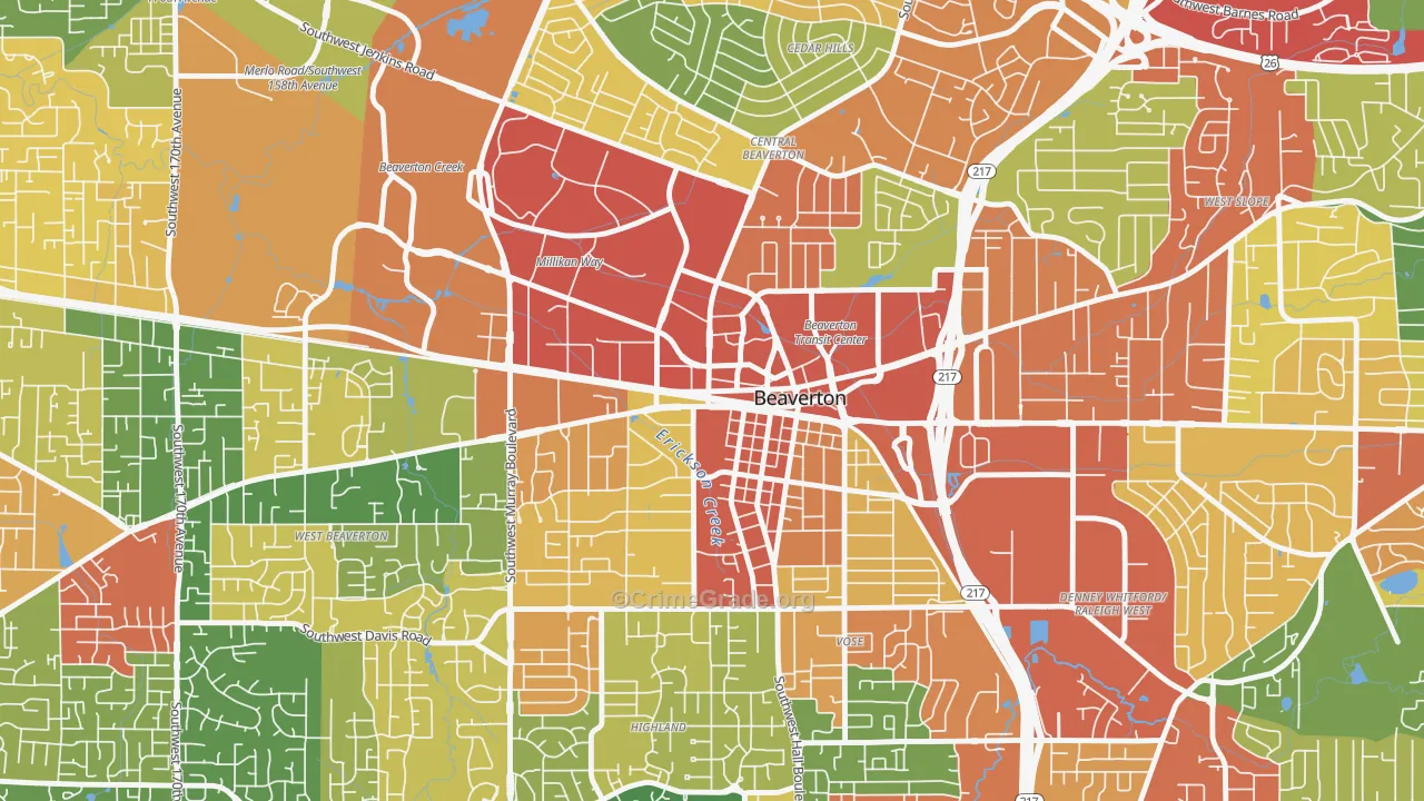Central Beaverton, Beaverton, OR Map of Assault Rates