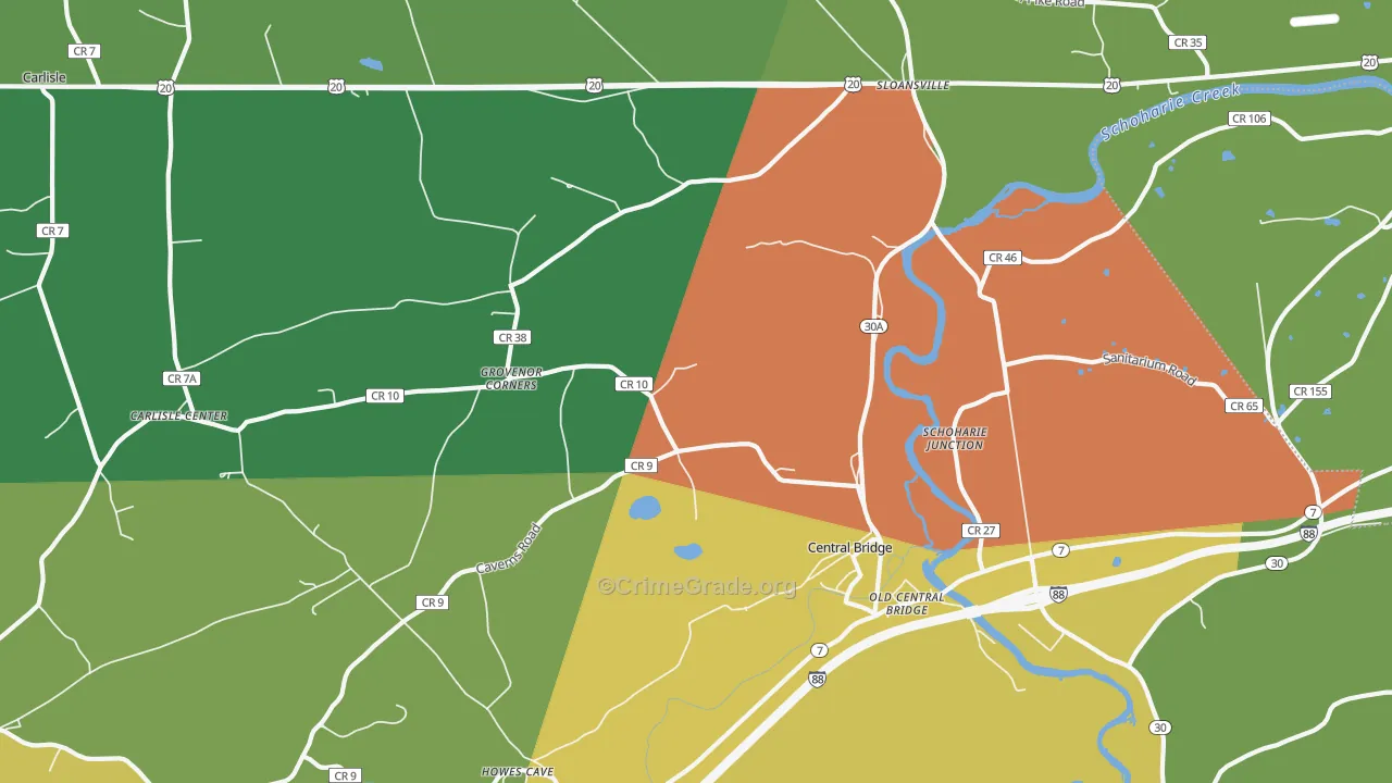 Central Bridge, NY Map of Assault Rates